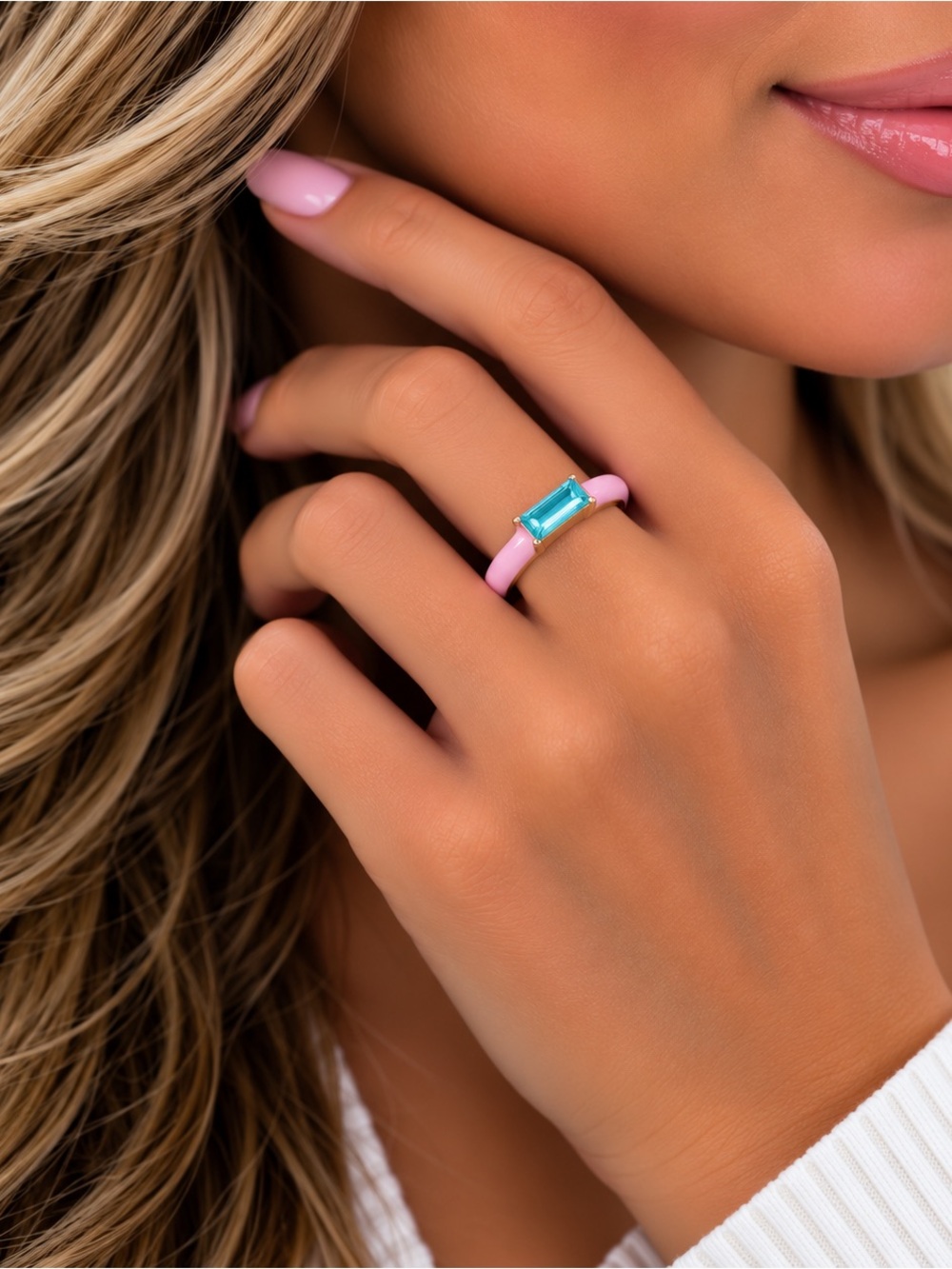 Gold Luxury Baguette Crystal Enamel Ring